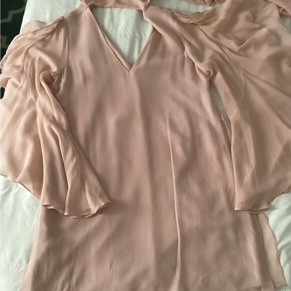 NWOT BCBG S pink silk chiffon dress w flutter sleeves - Picture 6 of 16